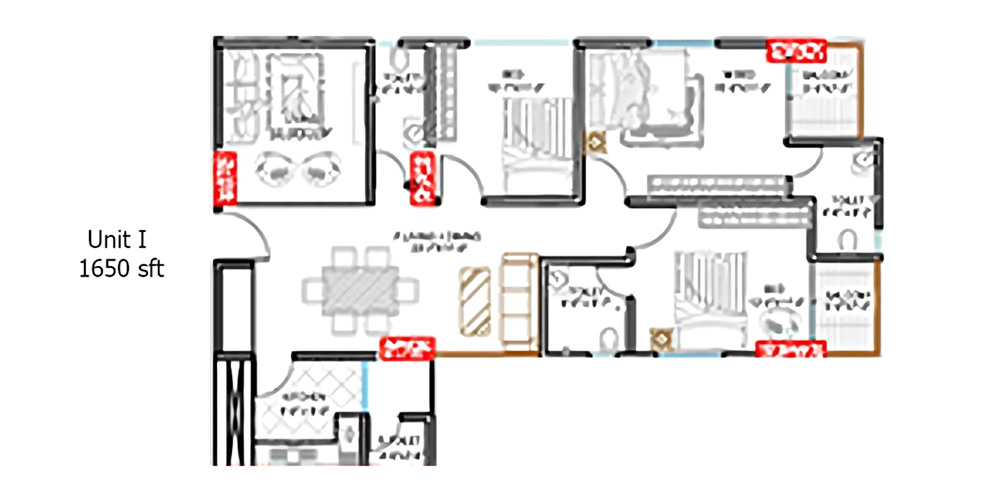 Al-Aksha City 3 Bed 12th Floor Unit I 1650 SFT